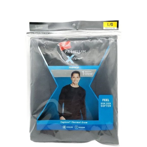 HANES MENS PREMIUM X-Temp Thermal Crew Black Size Large - Picture 1 of 2